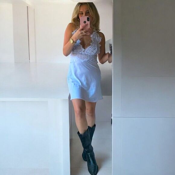 Victorias Secret Y2K Satin Slip Mini Dress M White Lace Fairy Coquette Vtg 90s - Picture 1 of 13